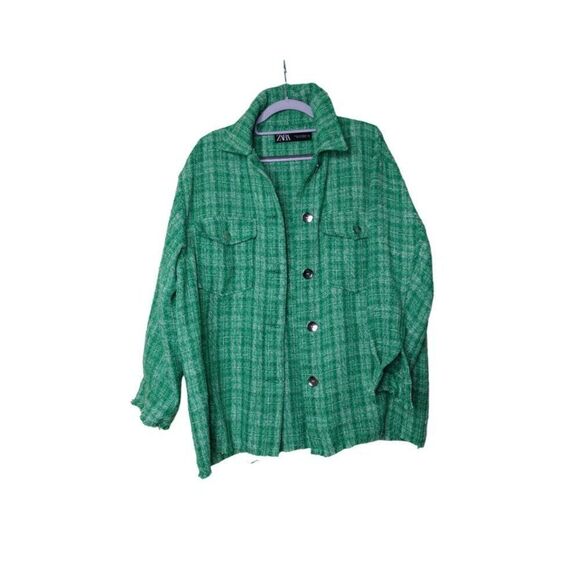 Zara Woven Plaid Overshirt in Green - Picture 2 of 8